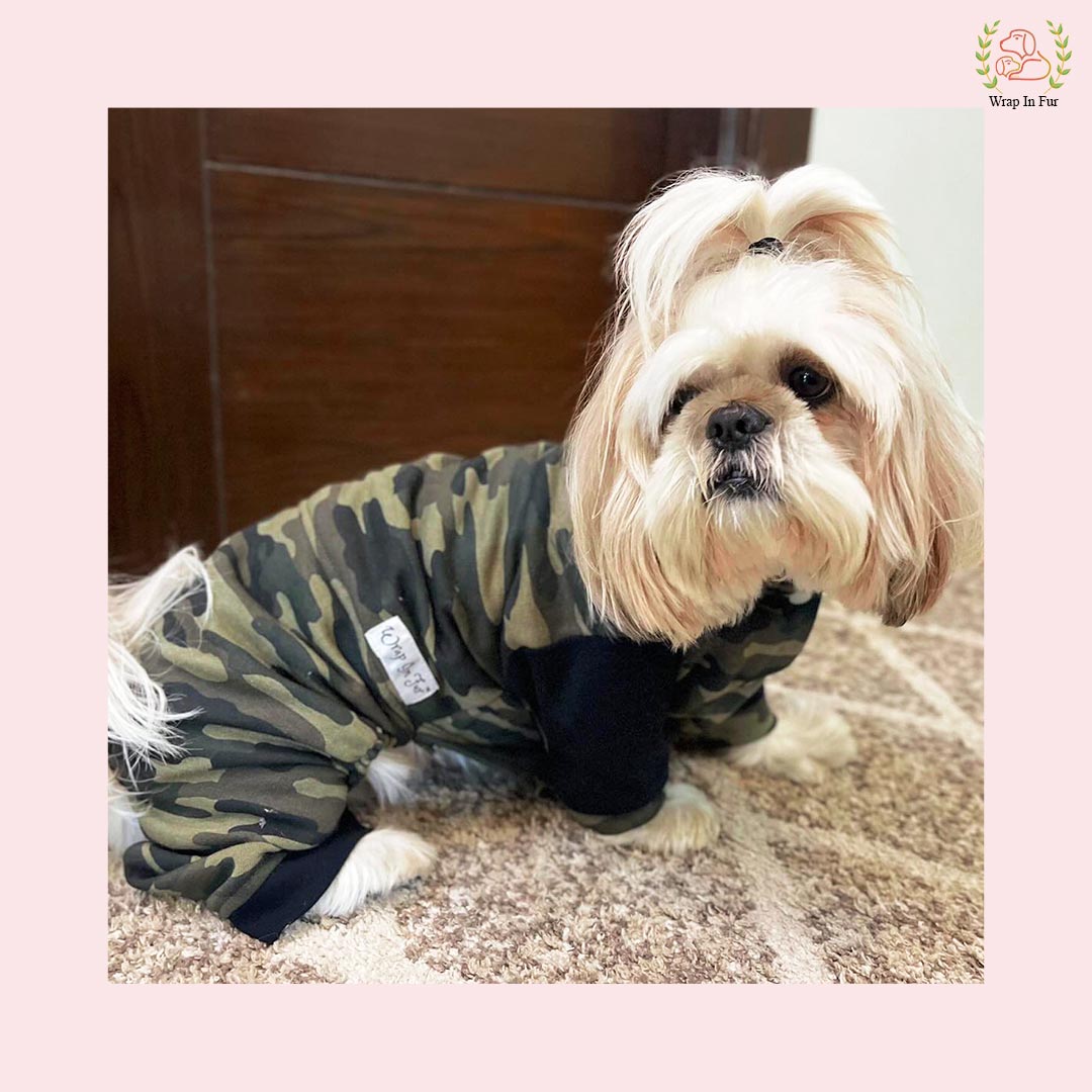 Military Print Dog Jumpsuit – Soft, Warm & Winter-Ready