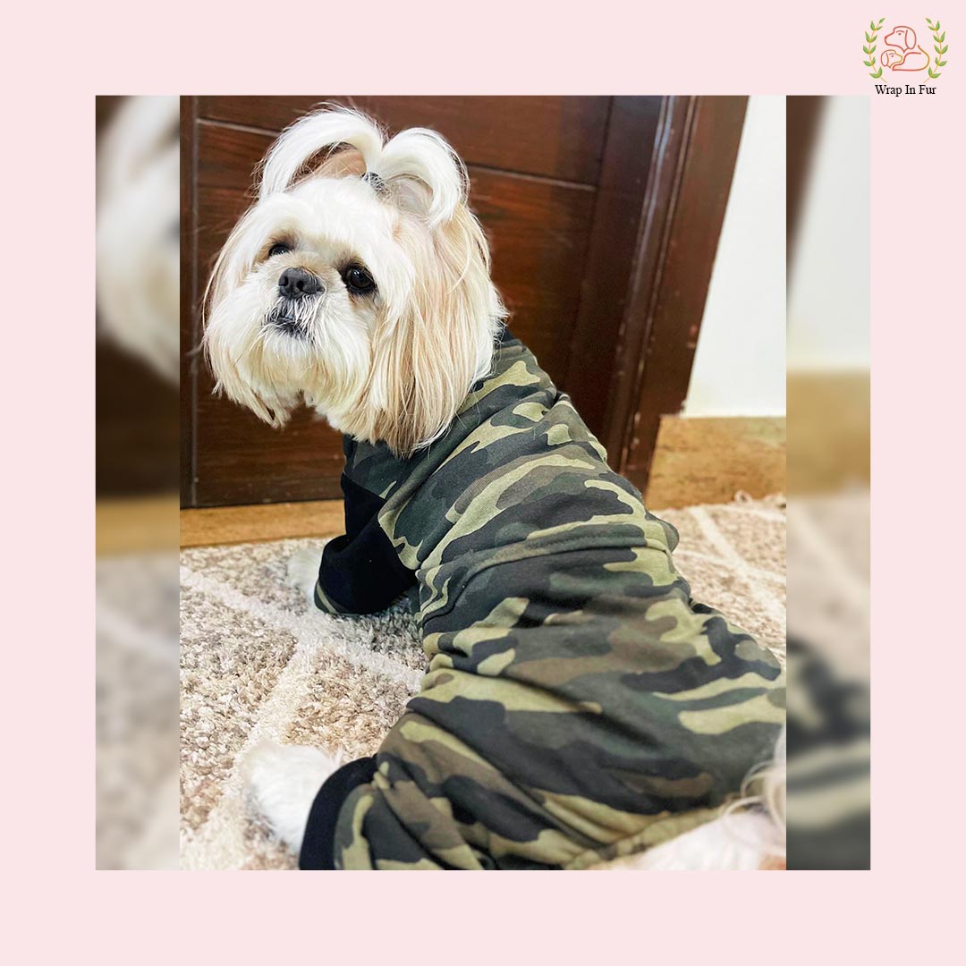 Military Print Dog Jumpsuit – Soft, Warm & Winter-Ready