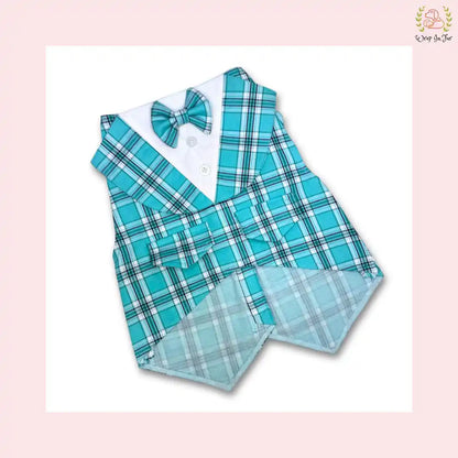 Modern Sky Blue Plaid Dog Tuxedo Vest - Formal Wedding Suit