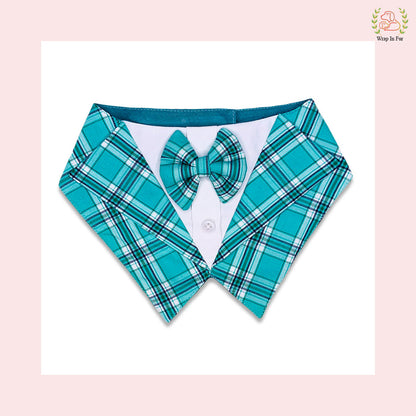 Modern Sky Plaid Tuxedo Style Dog Bandana - Wedding Accessory