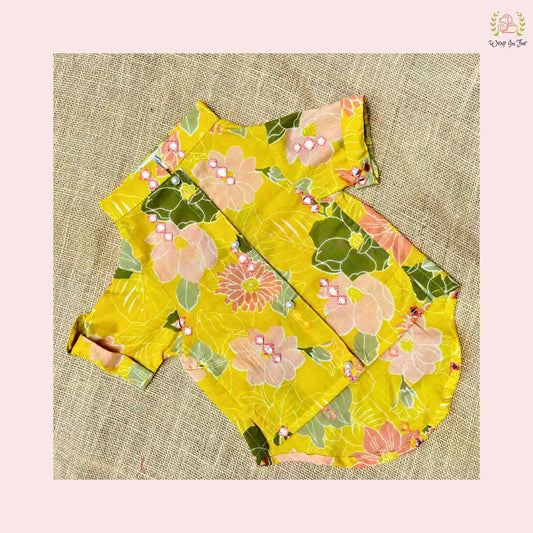 Mustard Floral Dog Kurta Shirt - Designer Indian Dog Ethnic Wear