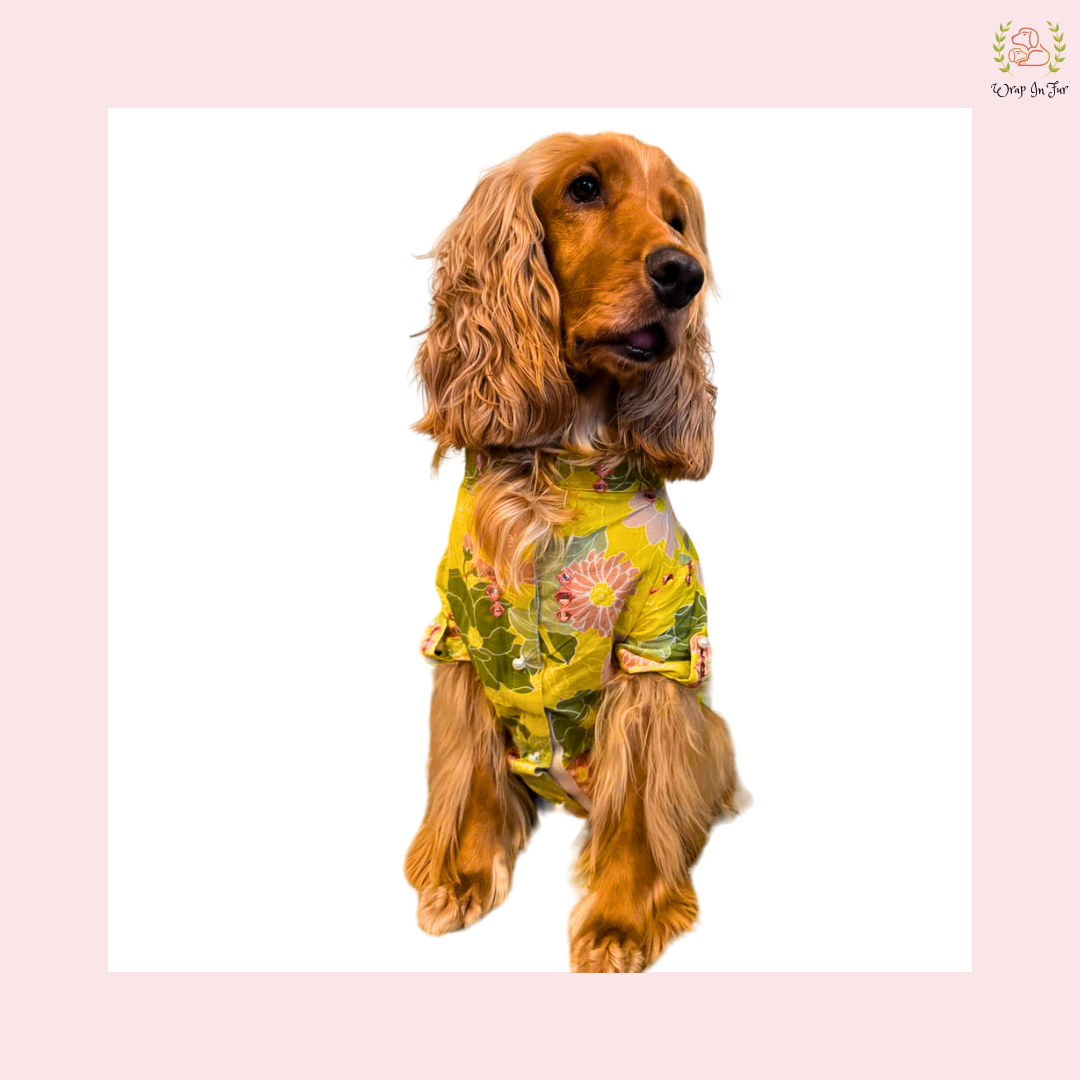 Mustard Floral Dog Kurta Shirt - Designer Indian Dog Ethnic Wear