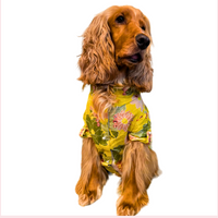 Mustard Floral Dog Kurta Shirt - Designer Indian Dog Ethnic Wear