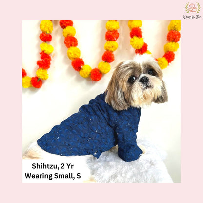 Navy Blue Chikankari Dog Kurta - Premium Indian Dog Ethnic Wear
