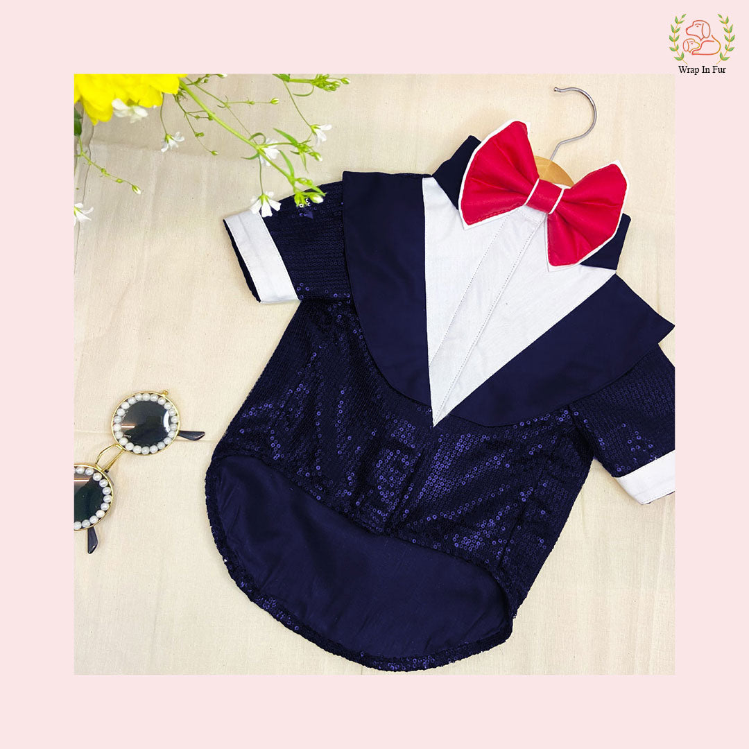 Navy Blue Sequin Dog Tuxedo Jacket - Glamorous Wedding Formal Suit