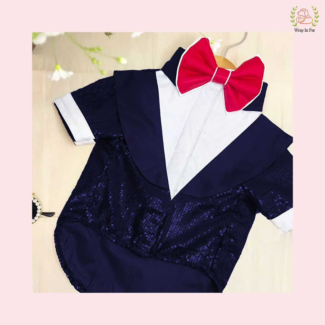 Navy Blue Sequin Dog Tuxedo Jacket - Glamorous Wedding Formal Suit
