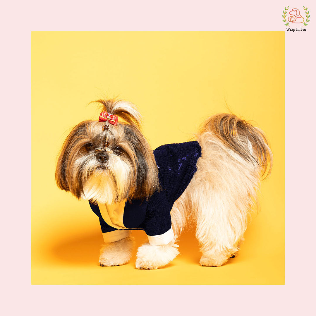 Navy Blue Sequin Dog Tuxedo Jacket - Glamorous Wedding Formal Suit