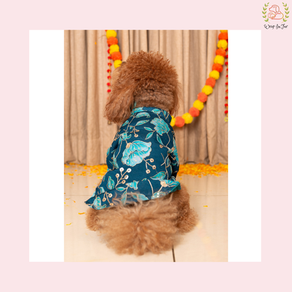 Neel Pushp Dog Kurta - Royal Teal Indian Dog Ethnic Wear Dress