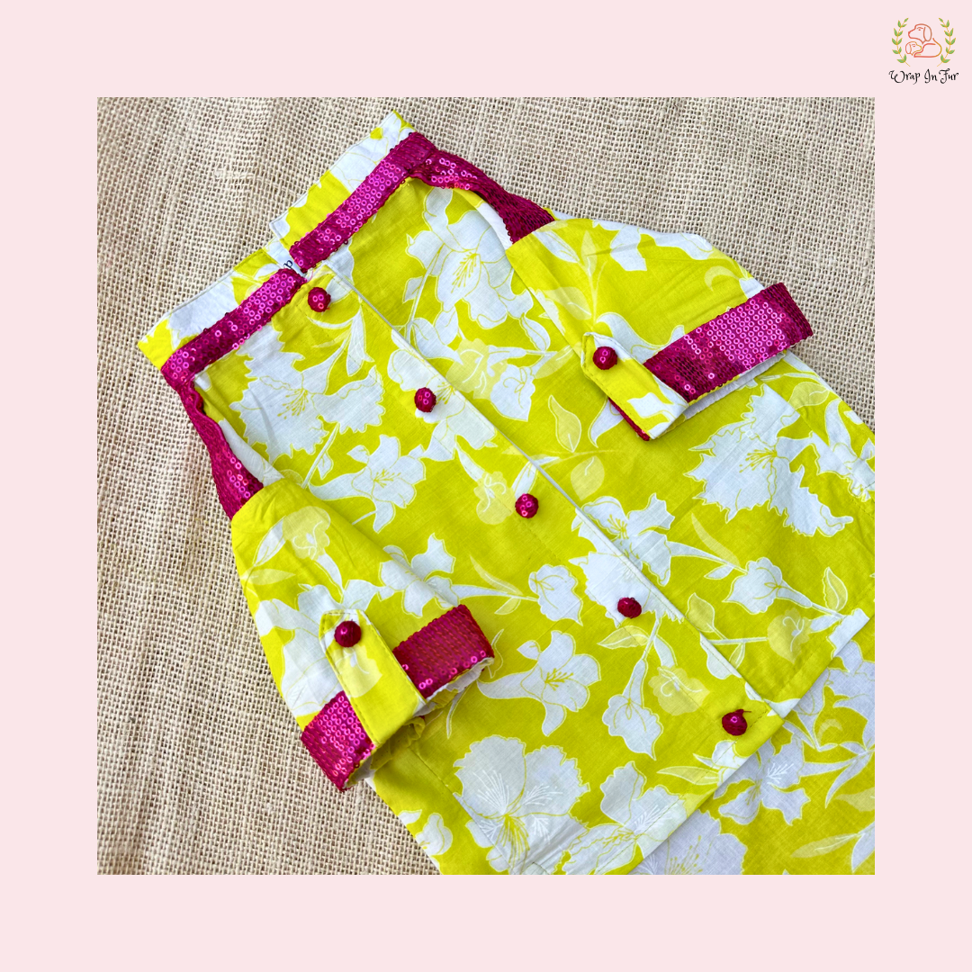 Neon Lime Pathani Dog Kurta Shirt - Modern Indian Dog Ethnic Wear