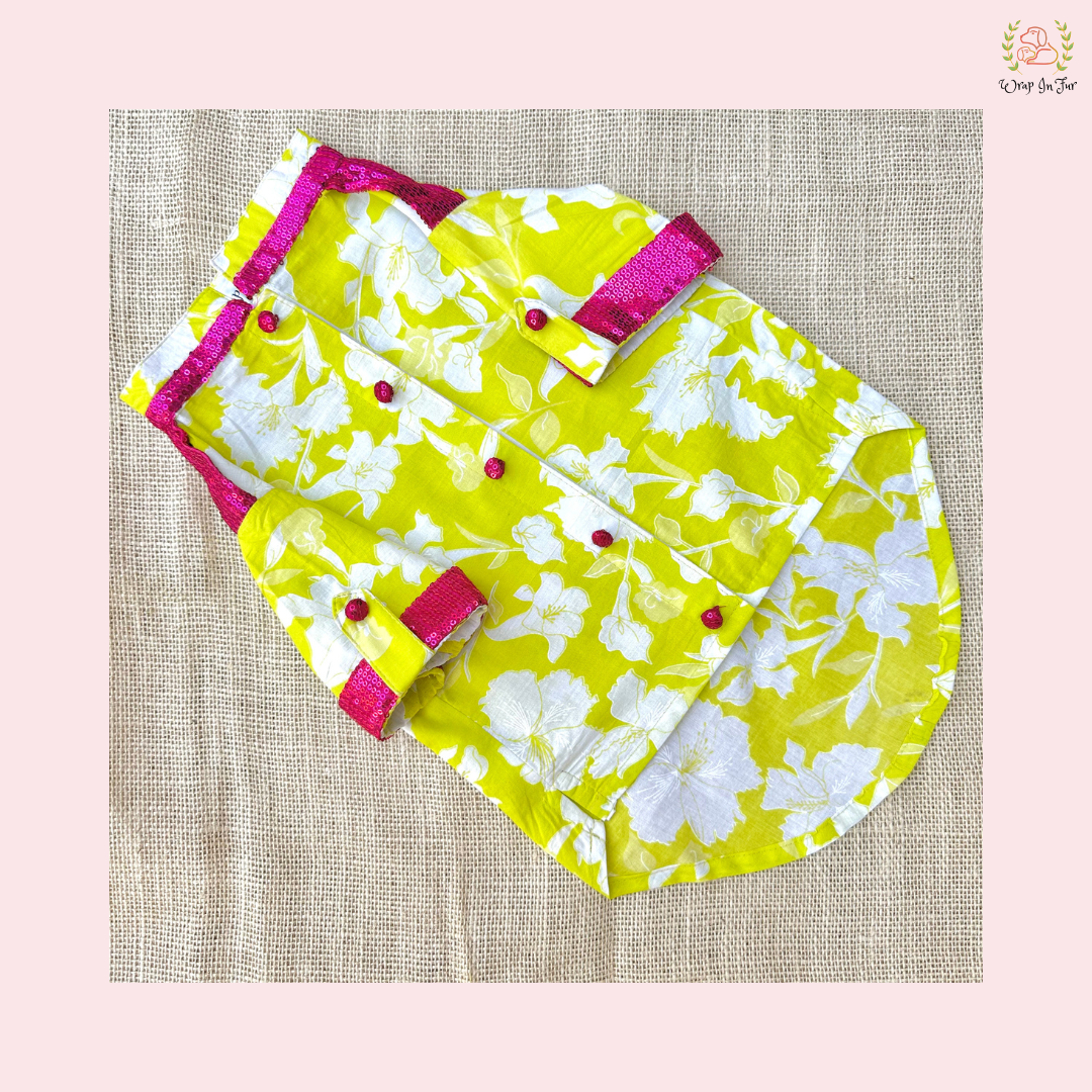 Neon Lime Pathani Dog Kurta Shirt - Modern Indian Dog Ethnic Wear