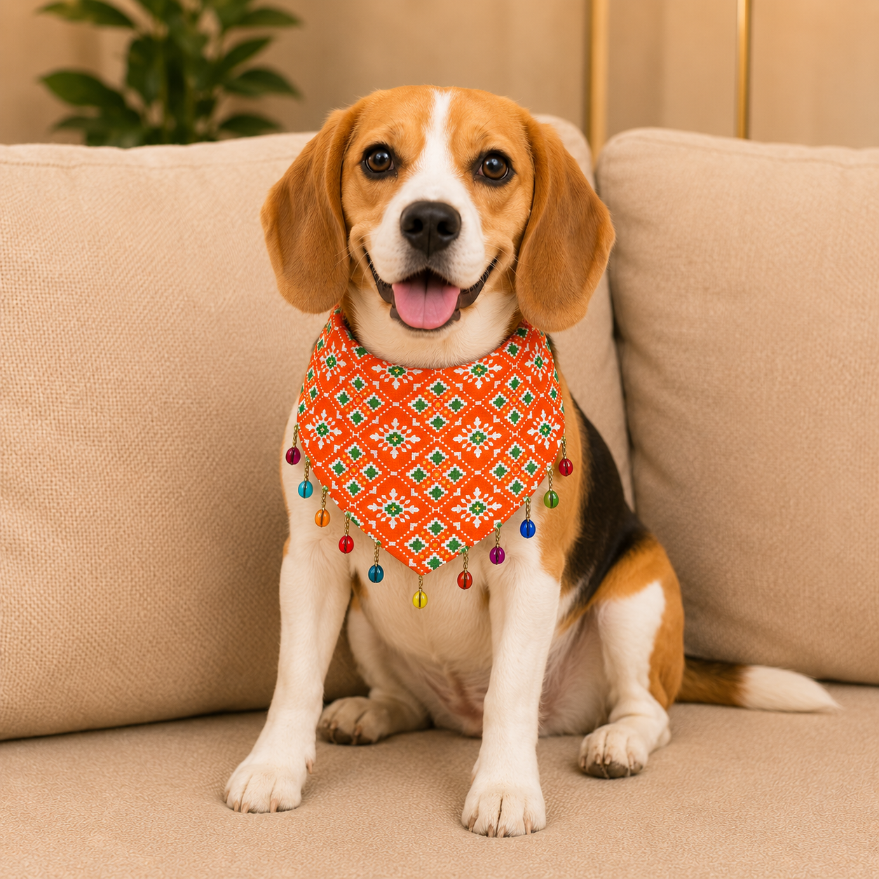 Orange Ethnic Dog Bandana For Beagle