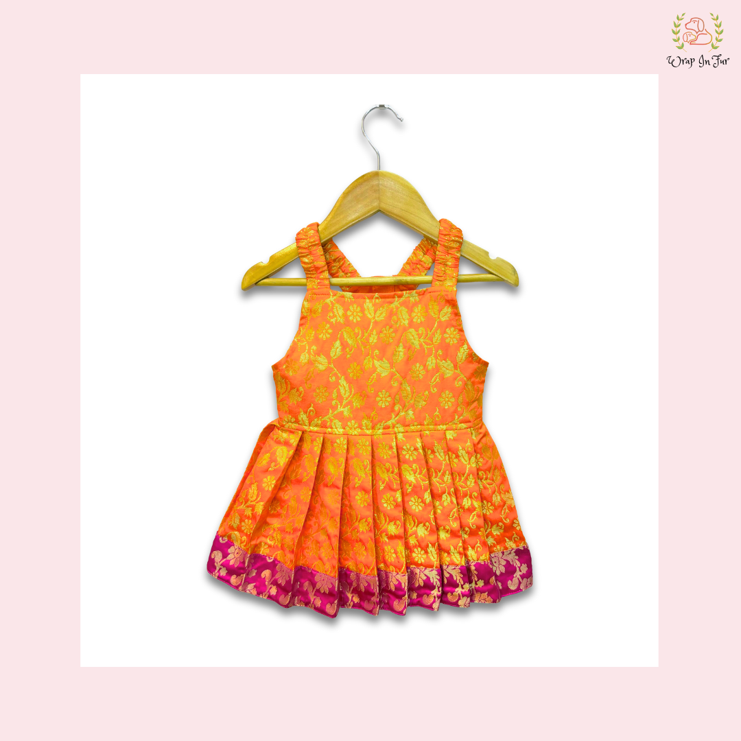Orange Banarasi Dog Frock – Dog Bridal & Wedding Outfit