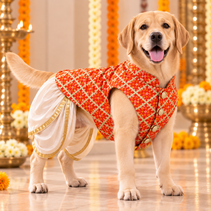 Orange Bandhani Dog Sherwani