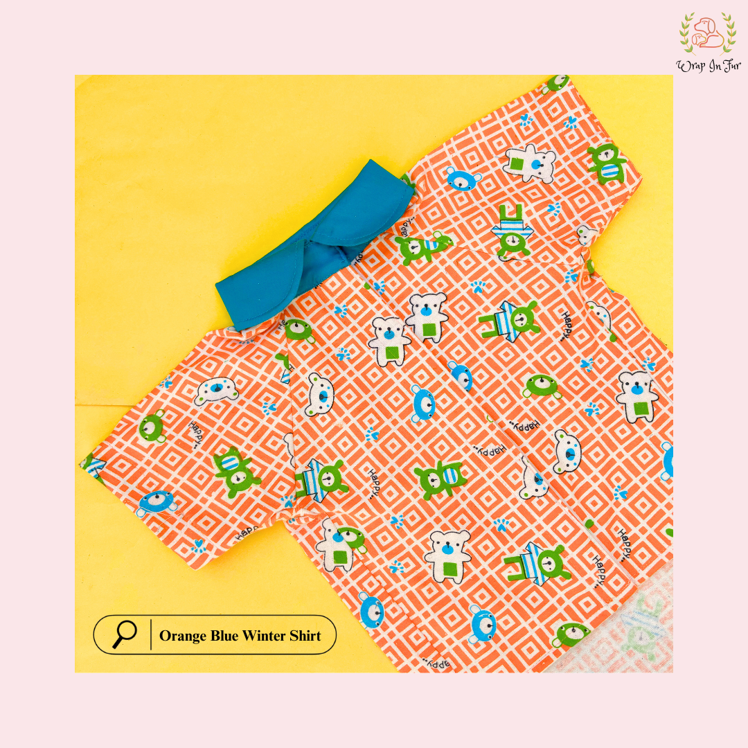 Orange & Blue Winter Dog Shirt – Warm, Cute & Comfortable