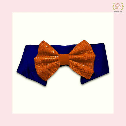 Orange Sequin Dog Bow & Collar Set - Luxury Holiday Pet Accessory
