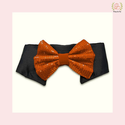Orange Sequin Dog Bow & Collar Set - Luxury Holiday Pet Accessory