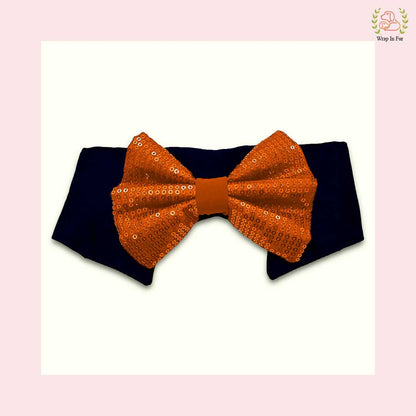 Orange Sequin Dog Bow & Collar Set - Luxury Holiday Pet Accessory