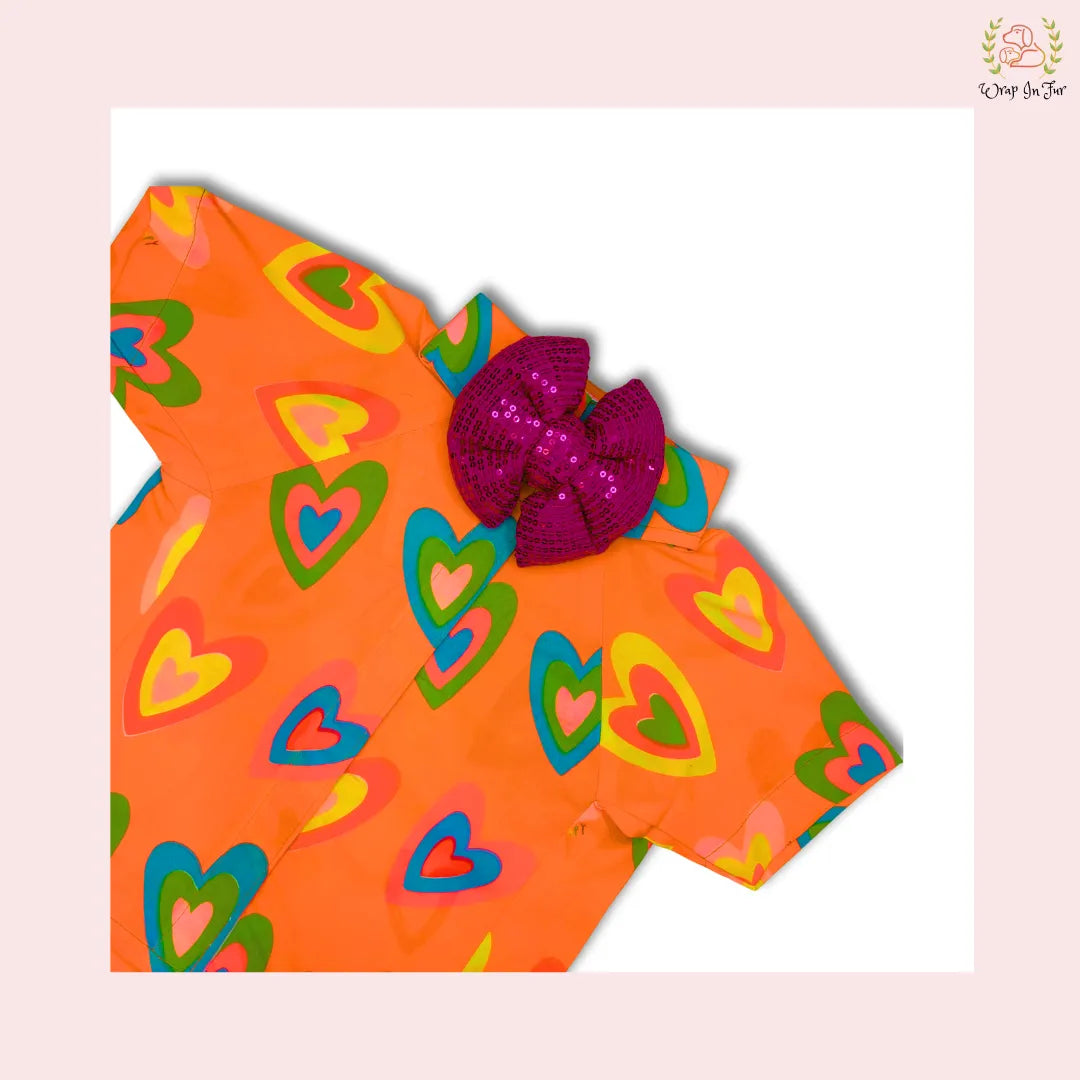 orange neon dog shirt with sequence bow