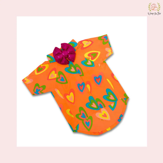 orange neon dog shirt with sequence bow