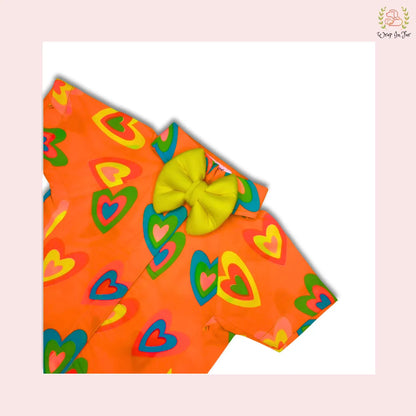 orange neon dog shirt with yellow bow for small dog