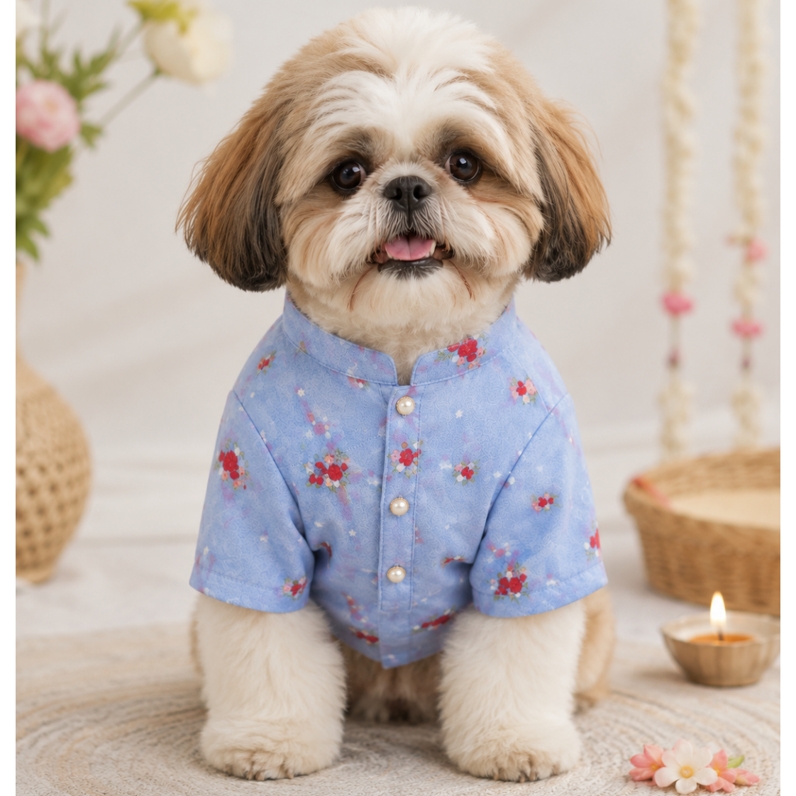 Pastel Blue Embroidered Dog Kurta