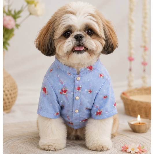 Pastel Blue Embroidered Dog Kurta