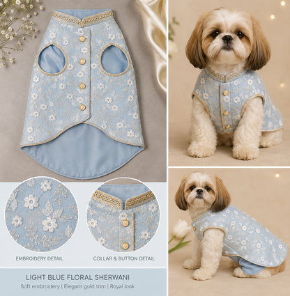 Pastel Blue Floral Dog Sherwani