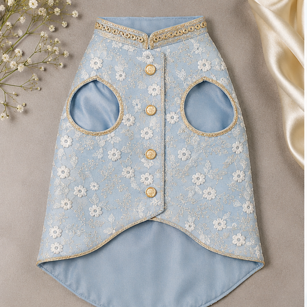 Pastel Blue Floral Dog Sherwani