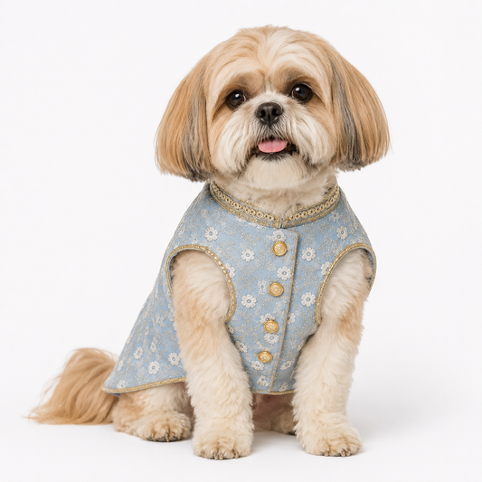 Pastel Blue Floral Dog Sherwani