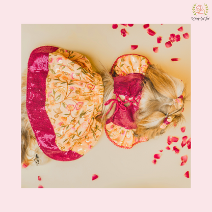 Peach Pink Dog Wedding Dress – Embroidered Bridal Lehenga for Dogs