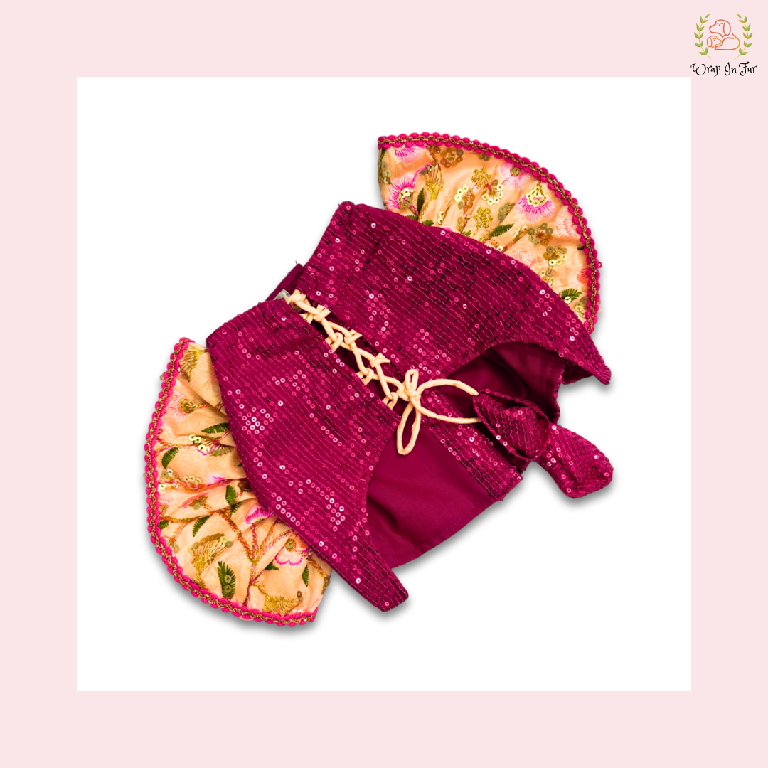 Peach Pink Dog Wedding Dress – Embroidered Bridal Lehenga for Dogs