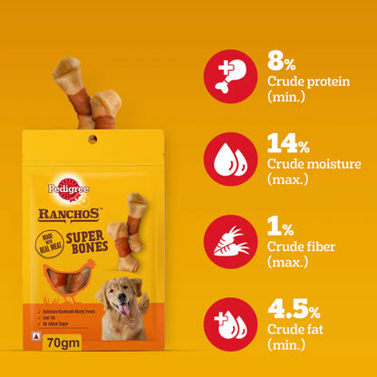 Pedigree Ranchos Super Bones Chicken & Milky Dog Treat - 70g