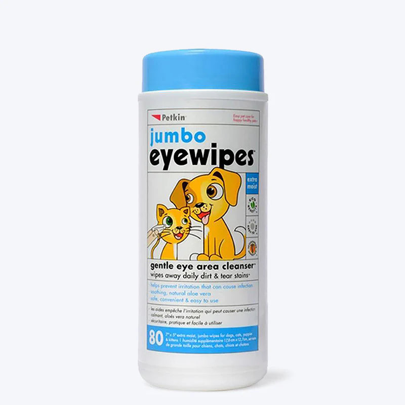 Petkin Jumbo Eyewipes for Dogs & Cats (80 Wipes) | Eye Cleaner