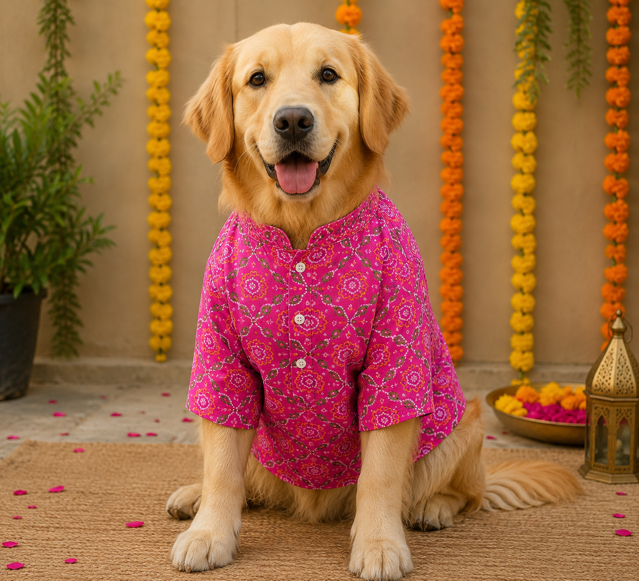 Pink Bandhani Dog Kurta