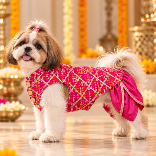 Pink Bandhani Dog Sherwani