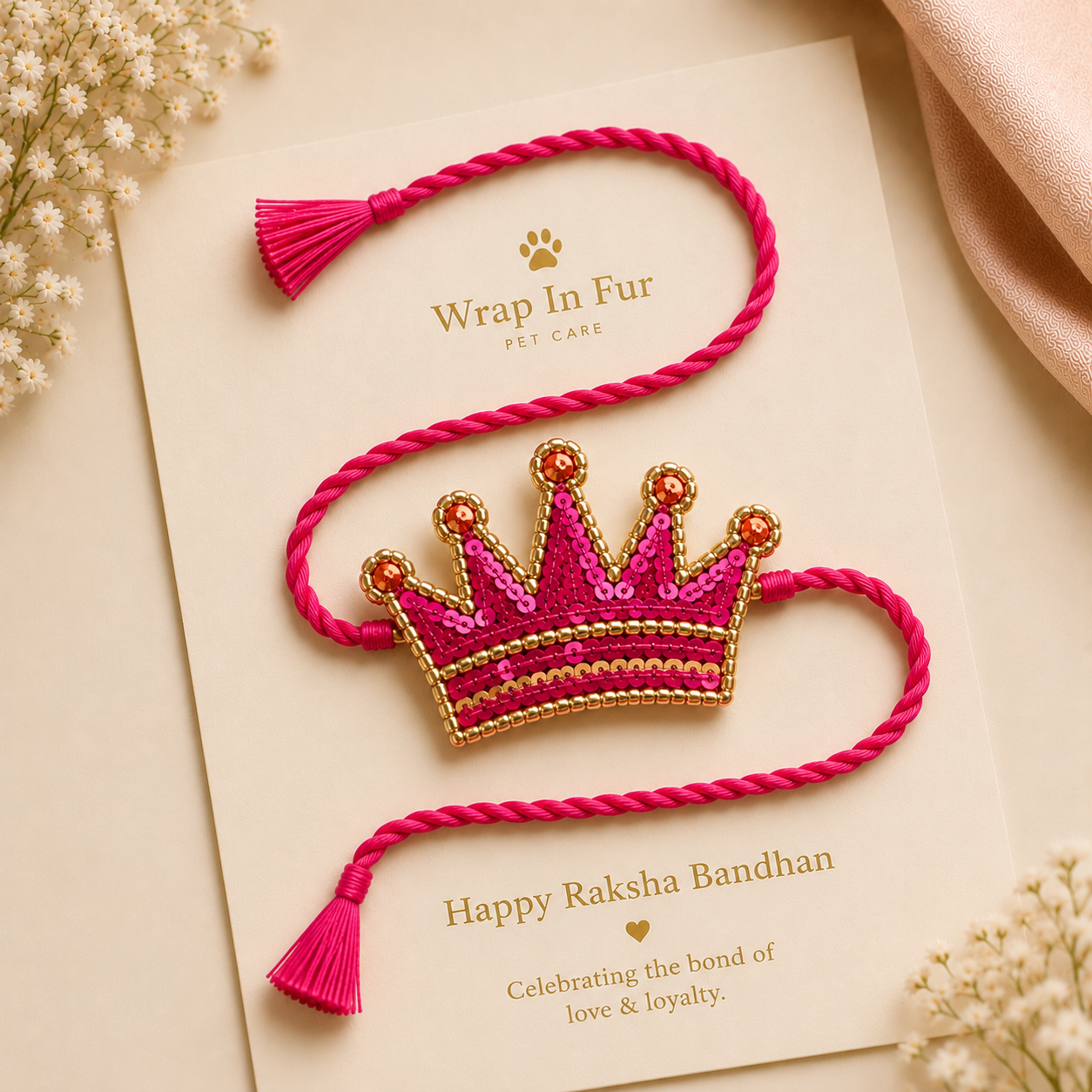 Pink Crown Rakhi for Dogs & Cats