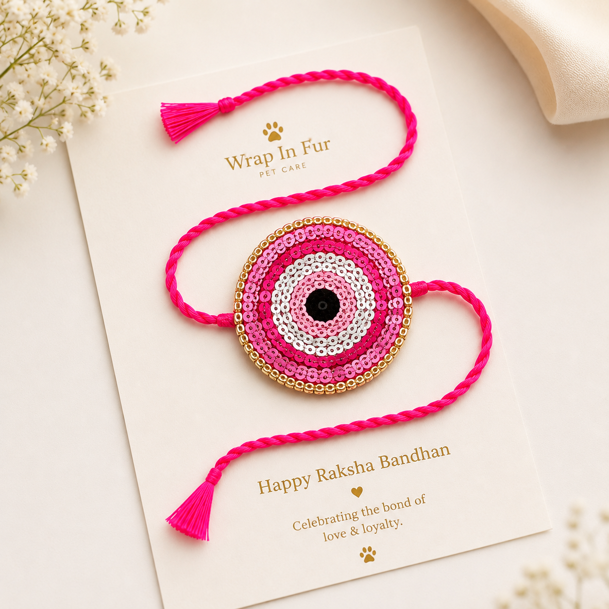 Pink Evil Eye Rakhi for Dogs & Cats