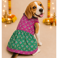 Pink Green Patola Dog Frock