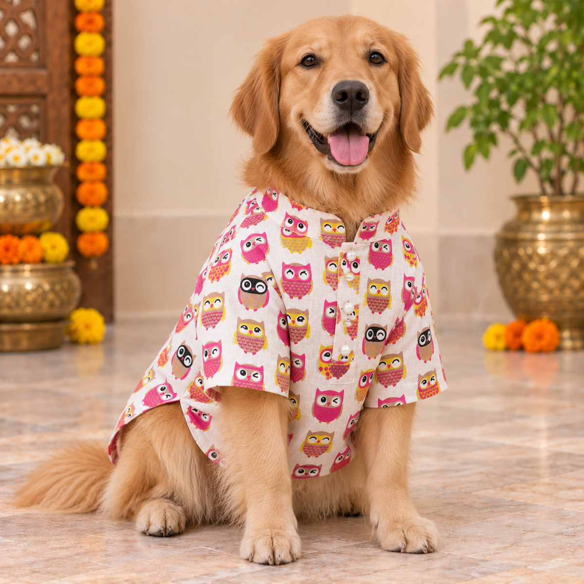 Pink Owl Print Dog Kurta