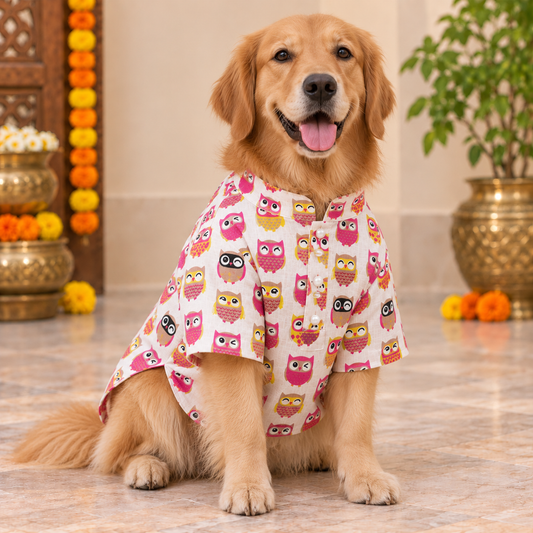 Pink Owl Print Dog Kurta