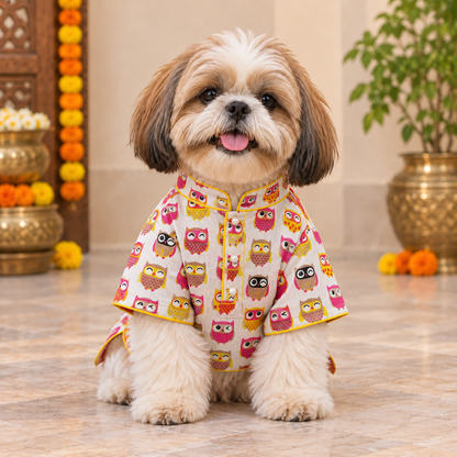 Pink Owl Print Dog Kurta