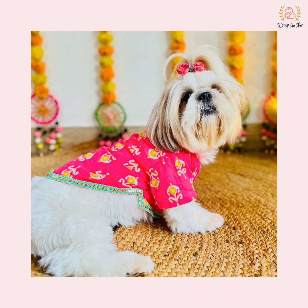 Pink Flamingo Dog Angarkha Kurta - Traditional Indian Dog Ethnic Wear