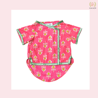 Pink Flamingo Dog Angarkha Kurta - Traditional Indian Dog Ethnic Wear