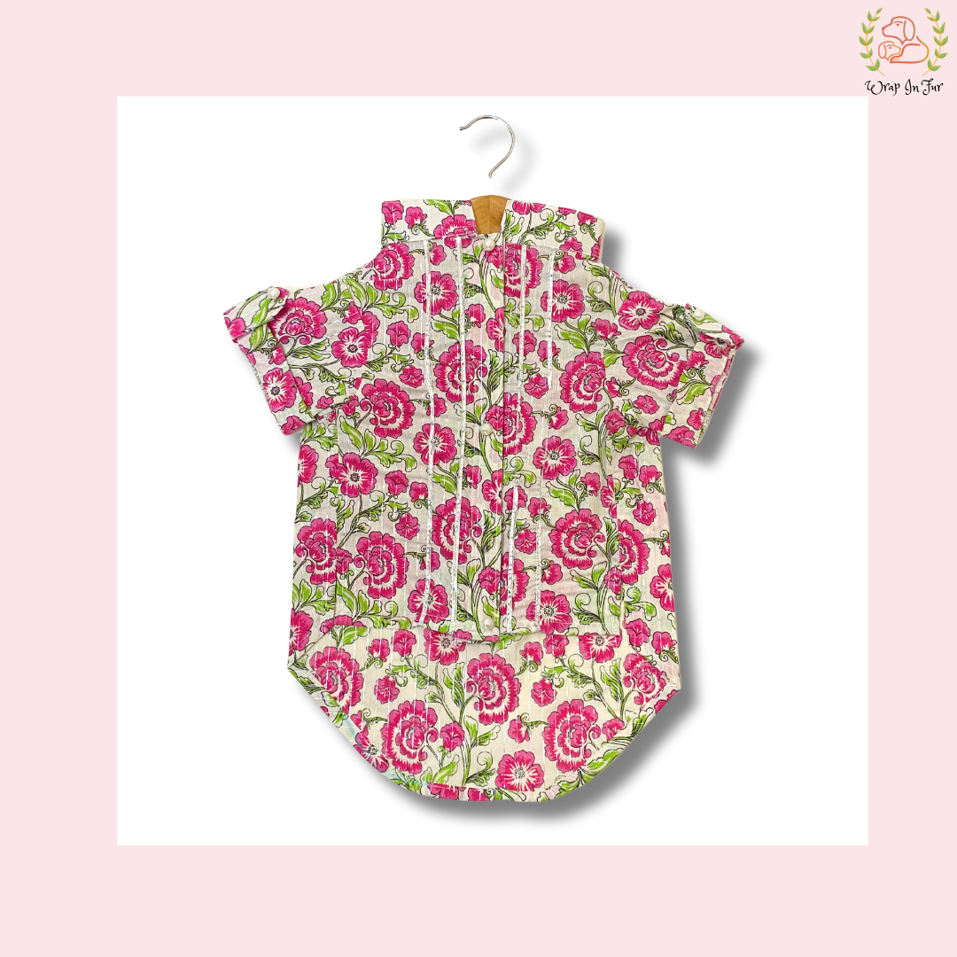 Pink Floral Dog Kurta - Elegant Indian Dog Ethnic Wear Dress