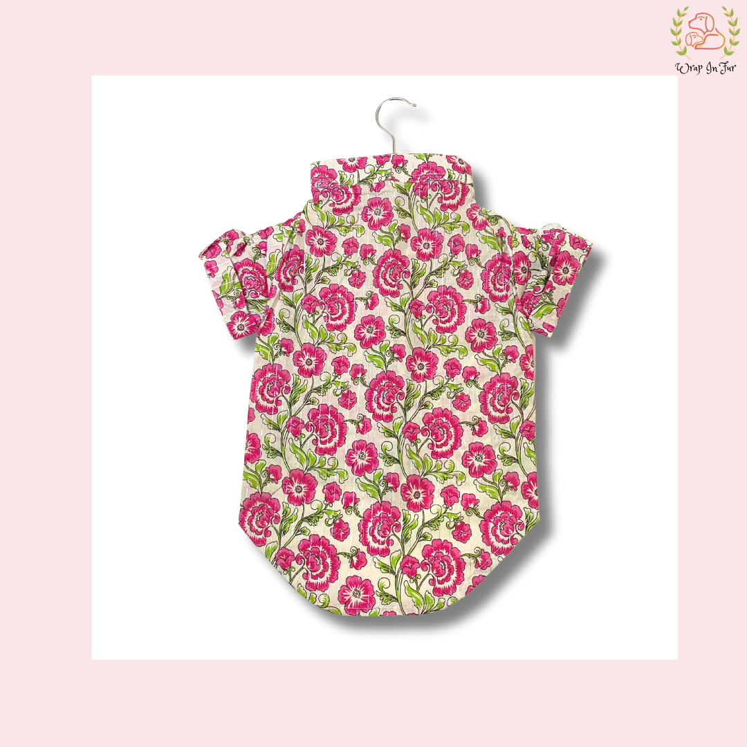 Pink Floral Dog Kurta - Elegant Indian Dog Ethnic Wear Dress