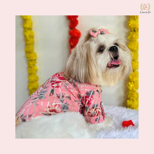 Pink Floral Dog Kurta Shirt - Traditional Indian Dog Ethnic Wear