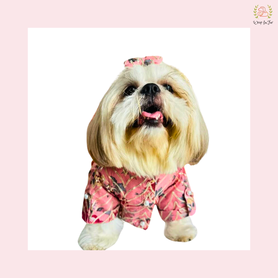 Pink Floral Dog Kurta Shirt - Traditional Indian Dog Ethnic Wear