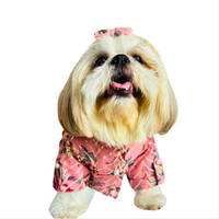 Pink Floral Dog Kurta Shirt - Traditional Indian Dog Ethnic Wear