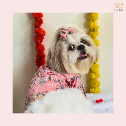 Pink Floral Dog Kurta Shirt - Traditional Indian Dog Ethnic Wear