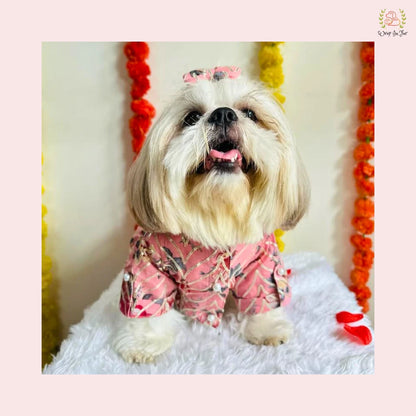 Pink Floral Dog Kurta Shirt - Traditional Indian Dog Ethnic Wear